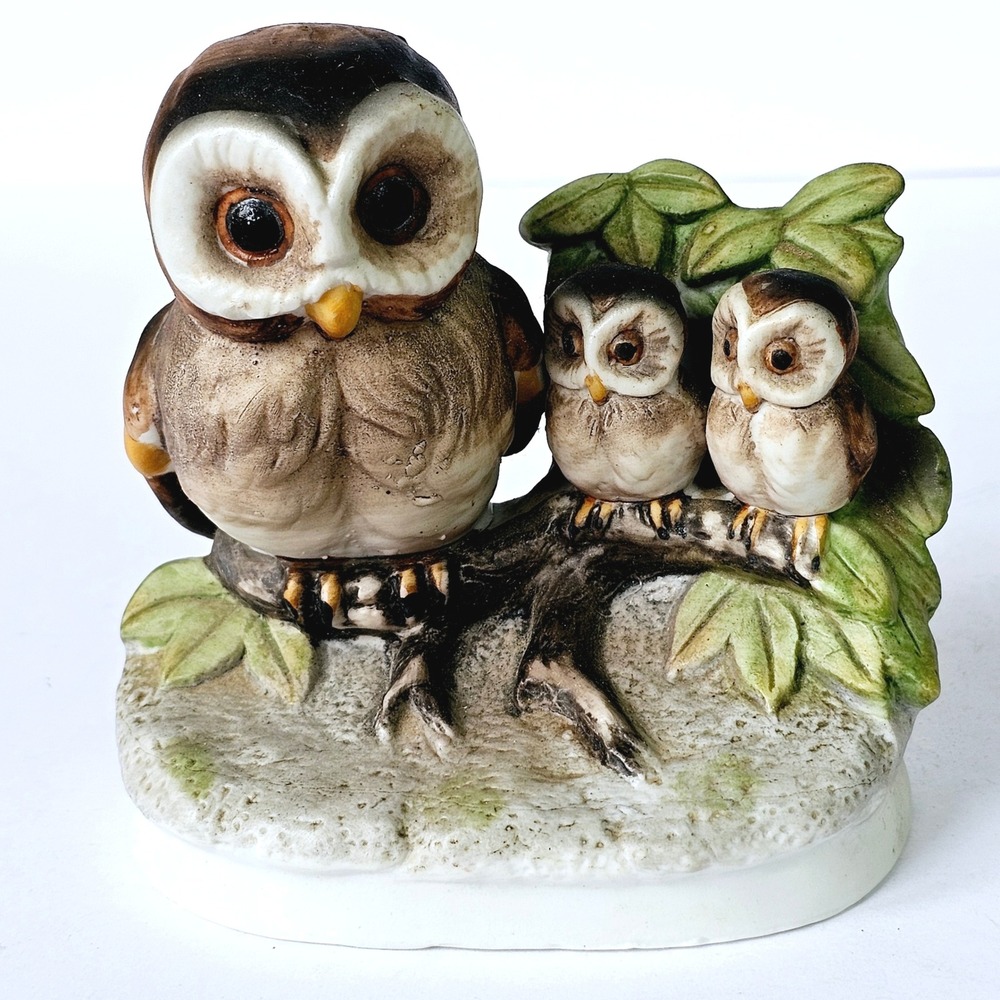 Vintage‎ Homco Screech Owl Family Ceramic Porcelain #1298 -  M579.2